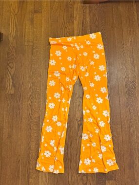 Women's Orange Floral Flare Leggings